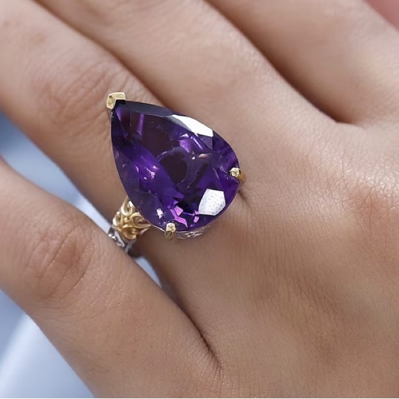 D’joy Jewelry - African amethyst ring gold vermeil & platinum over sterling silver, 18.6cwt!